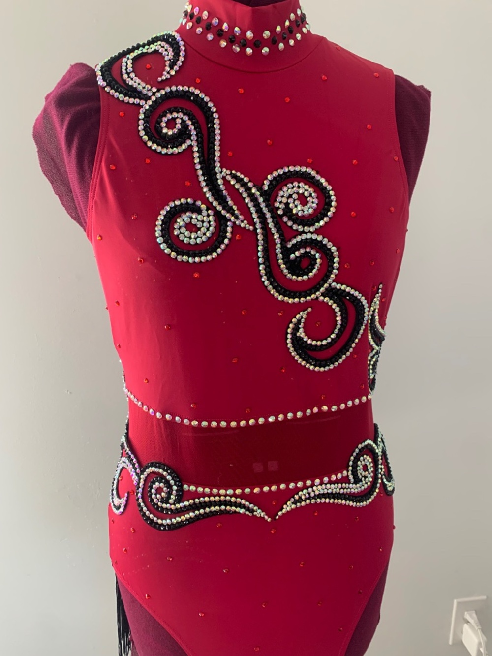 Red Rhinestone Fringe Dance Costume: Adult Large, Musical Theater/Jazz - Picture 4 of 7